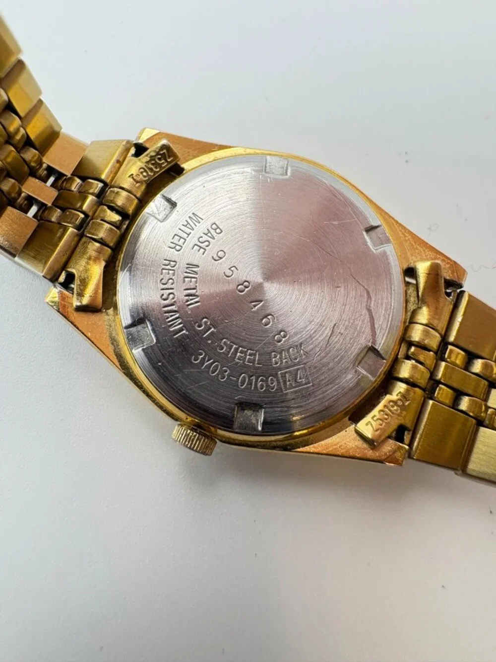 Vintage Seiko SQ Quartz Watch 3Y03-0169 Gold Tone Black Dial Fluted Bezel Parts
